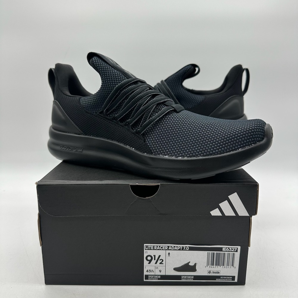 NIB Adidas IE6327 Men Size 9.5 Shoes Lite Racer Adapt 7.0 Black Running Sneakers